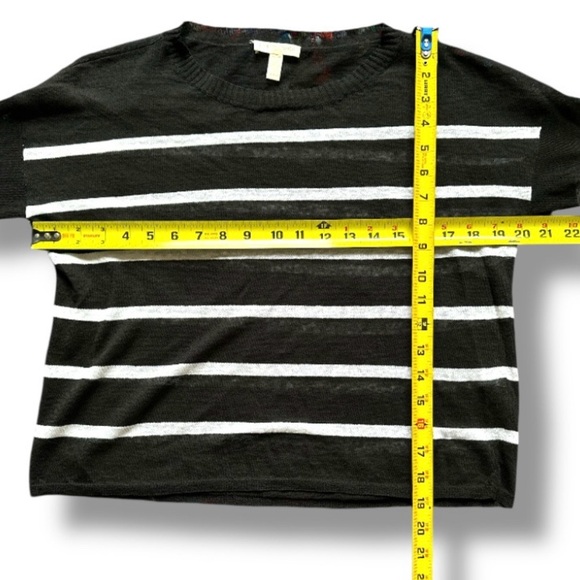 Eileen Fisher Petite Crepe Black White Striped Top Linen Blend Women’s Size PP - Picture 5 of 16